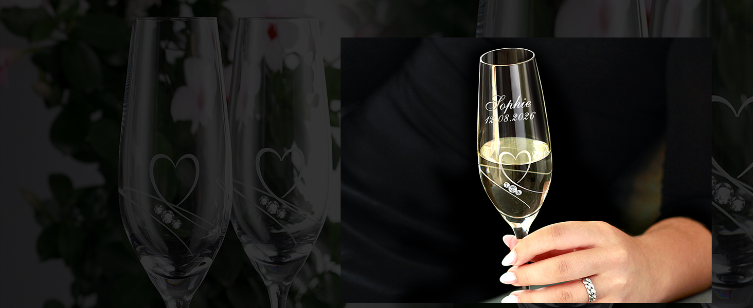 Келихи для ігристого вина Essence of Love з гравіюванням імені та дати, набір 2 шт по 210 мл