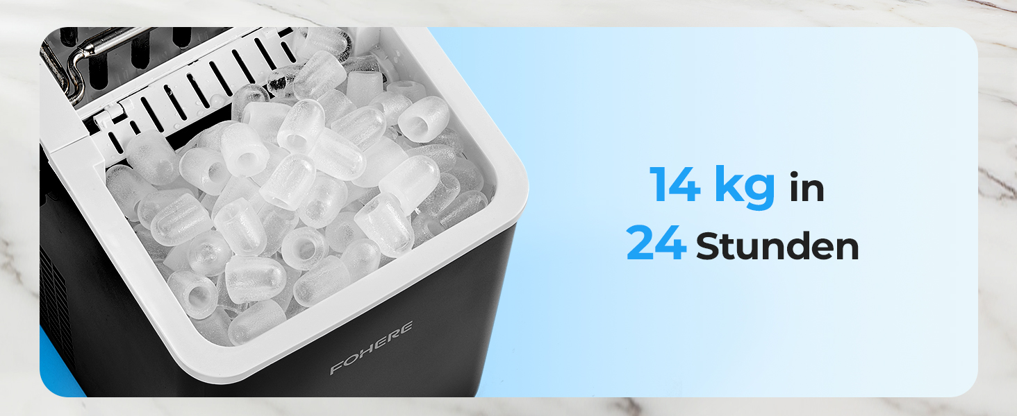 Льодогенератор Fohere портативний з ручкою, 14 кг/24 год, кулі 9 шт за 5 хв, 2 розміри, самоочищення, для дому, кухні, офісу, кемпінгу, вечірок