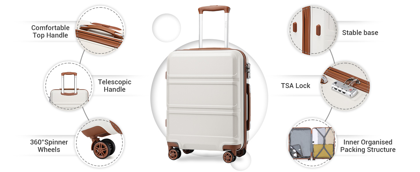 KONO Чемодан-Тролей 55 см, Кремовий Білий | Валіза для подорожей