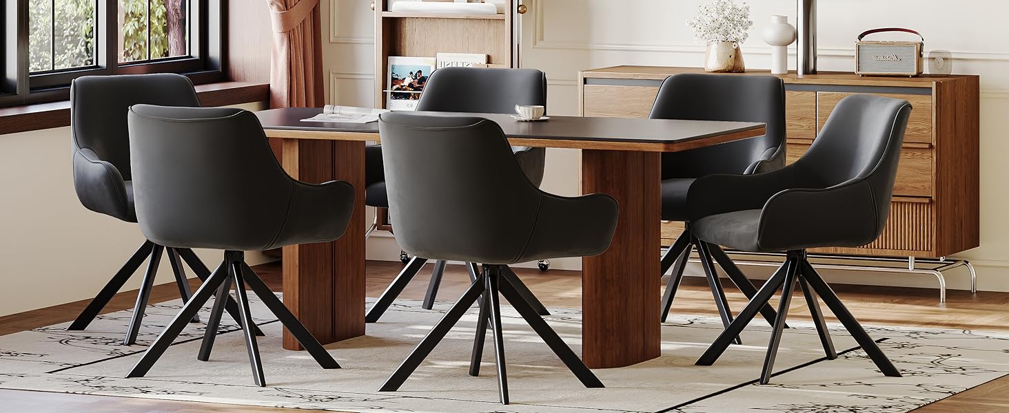 Обідні стільці поворотні, комплект 4 шт. з підлокітниками, коричневі. Сучасний дизайн, металевий каркас, підходить для їдальні, вітальні, офісу.