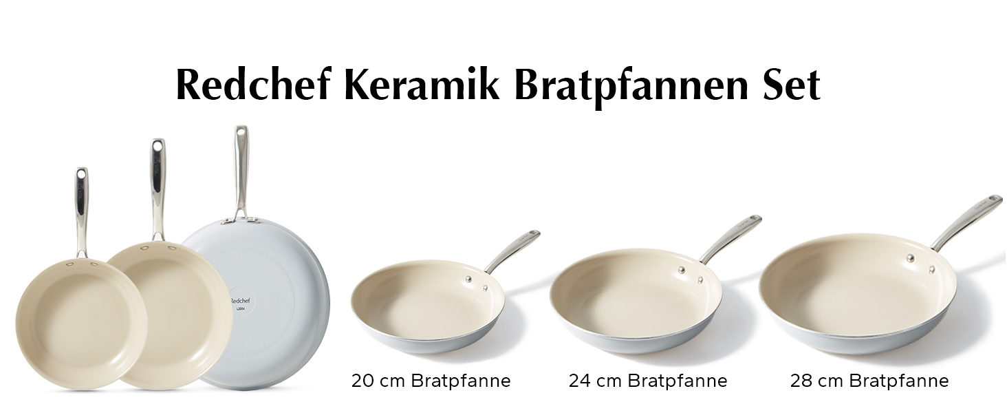 Набір керамічних сковорідок Redchef, індукційна, без PTFE/PFOA, 20/24/28 см, можна мити в духовці та посудомийній машині