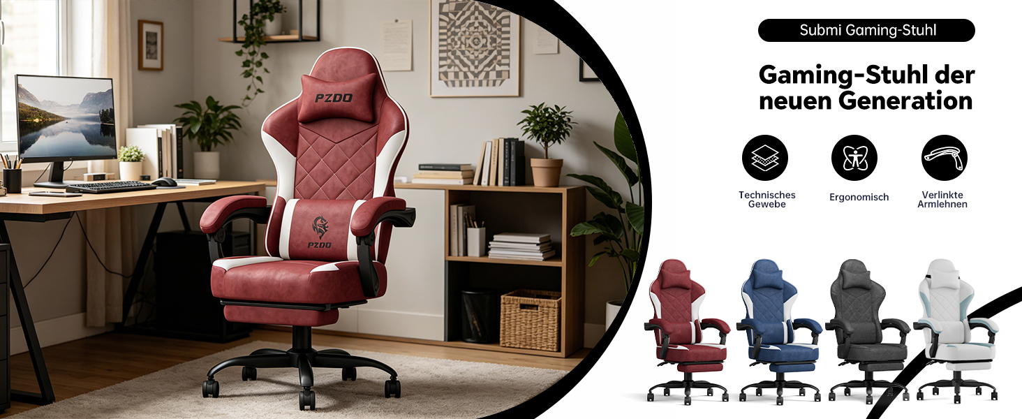 Ігрове крісло Gaming Chair з підставкою для ніг, ергономічний комп'ютерний стілець з високотехнологічної тканини для дорослих та підлітків, червоне