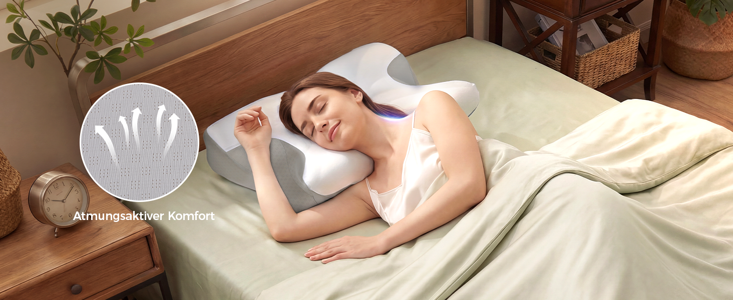 Ортопедична подушка для шиї з піни Memory Foam, ергономічна підтримка для комфортного сну, з підставкою під руки для сну на спині, животі та боку, сіро-біла