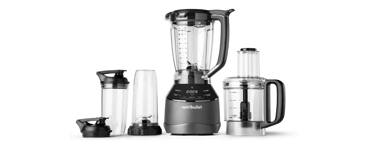 Повнорозмірний блендер nutribullet Combo, 1200 Вт, глечик 1,89 л, банки 946 мл і 710 мл, чорний, NBF500MB