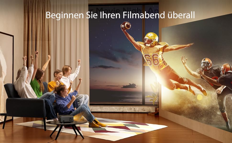 Портативний проєктор iZEEKER Mini з підтримкою 4K, WiFi, Bluetooth, HDMI, iOS, Android, PS5. Яскравість 10000 Lux, Full HD 1080P, 300 дюймів для домашнього кінотеатру. Чорний колір.