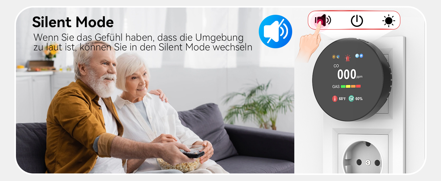 Детектор чадного газу та газу з вилкою, 4-в-1 CO-детектор з датчиком температури та вологості, з акустичним сигналом для дому та автокаравану, 1 шт. (Чорний)