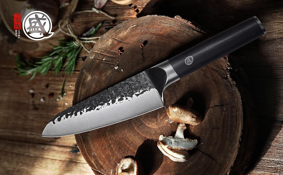 Японський ніж Santoku Mitsumoto Sakari 17 см, ручне ковадло, професійний (з ручкою з пакавуду)