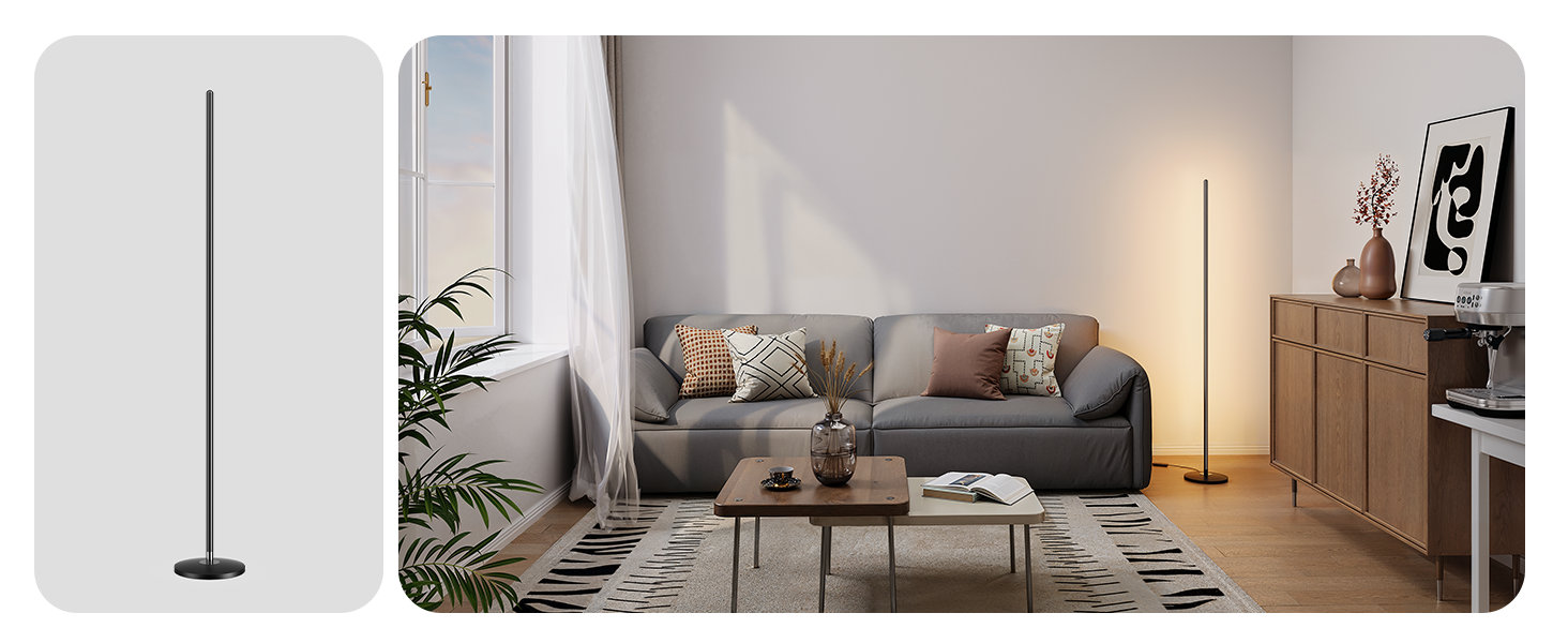 Govee RGBIC LED Торшер WiFi, Димування, Alexa/Matter, 16 млн кольорів, 85 режимів, Музичний режим, DIY, Чорний