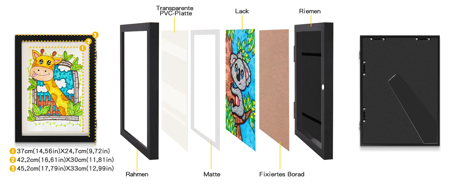Рамка для дитячих малюнків Ciscle, A3, чорна. Рамка для фотографій та творчих робіт, ідеальна для школи та дому. 1 шт.