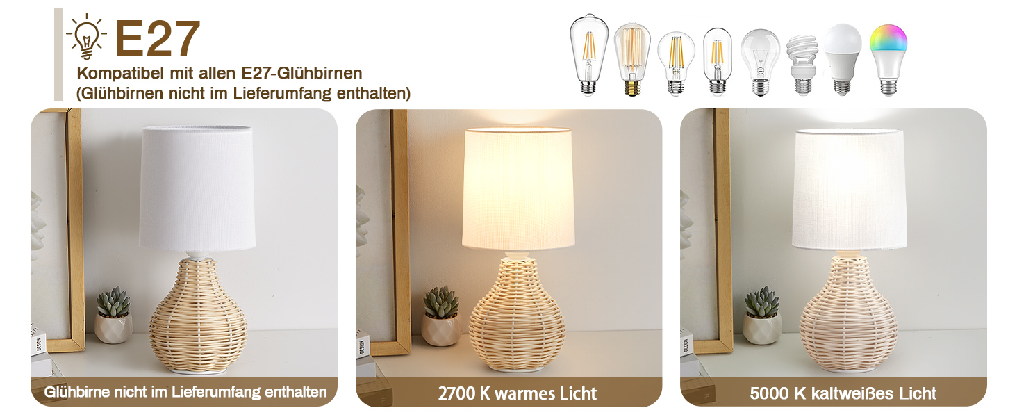 Настільна лампа GyroVu 2 шт. з ротангу, Бохо стиль, цоколь E27, для спальні, вітальні, читання