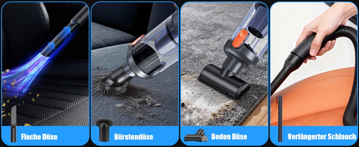 Акумуляторний ручний пилосмок Handstaubsauger 26000 Па, бездротовий автомобільний пилосмок 4-в-1 з безщітковим двигуном, HD-дисплеєм та LED-підсвіткою, помаранчевий