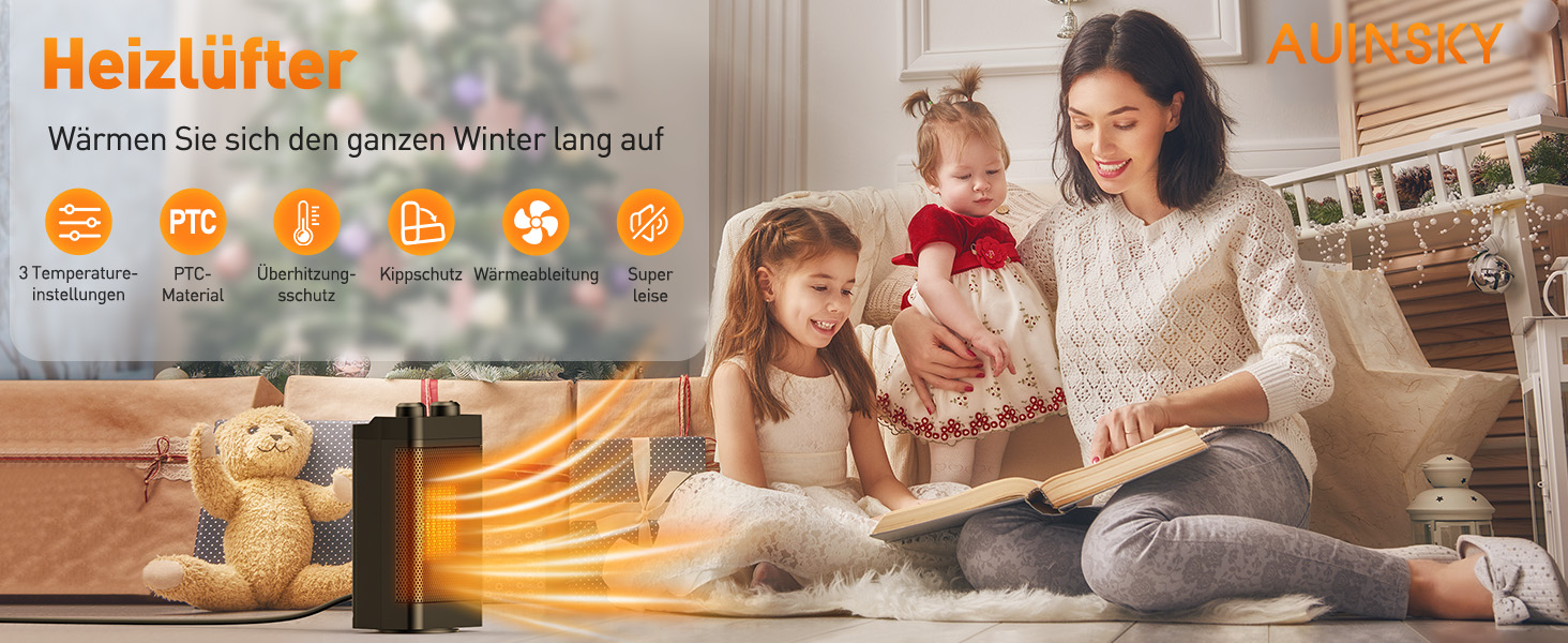 Електричний обігрівач з керамічним нагрівачем, 1500 Вт, 3 режими, осциляція 70°, захист від перекидання, тихий обігрівач для офісу, вітальні, спальні