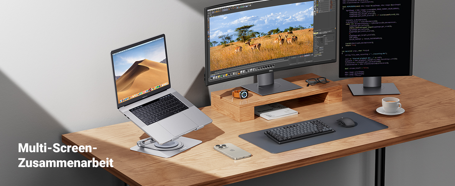 Підставка для ноутбука UGREEN 360° з регулюванням висоти, складна, сіра. Сумісна з MacBook, Air, Pro та ноутбуками 10-17.3