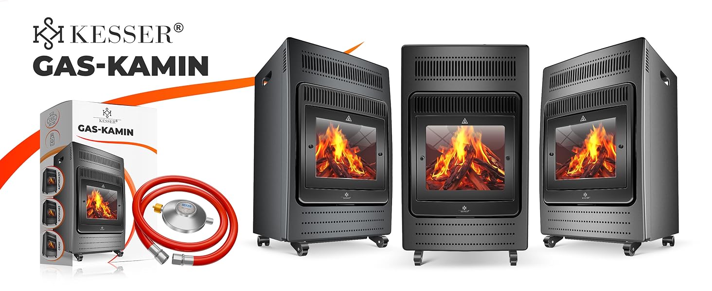 Газовий нагрівач KESSER®: газовий камін-нагрівач, 3.4 кВт, інфрачервоний, 2 режими, з регулятором та шлангом, чорний