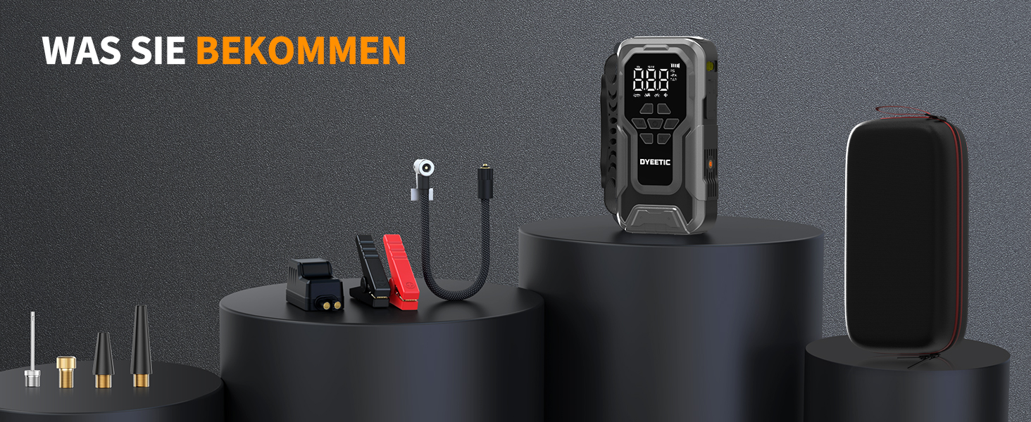 Powerbank Starthilfe 6000A з компресором 150PSI: портативний пусковий пристрій для авто та мото (бензин, дизель до 10.0L) з LED-ліхтариком QC3.0, срібний