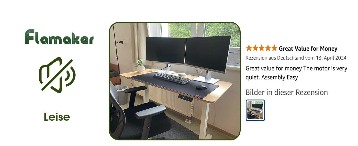 Електричний стіл Flamaker з регулюванням висоти, 160 x 60 см, з пам'яттю, для геймінгу, USB-зарядка (Бежевий)