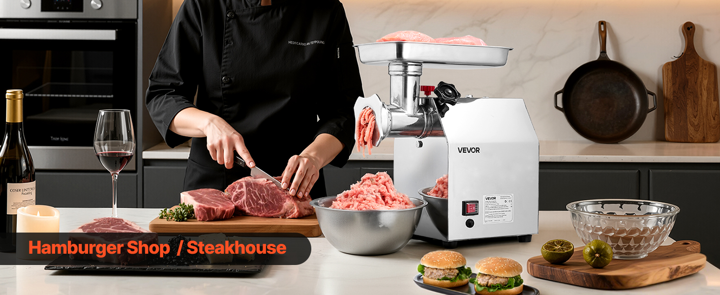 Електрична м'ясоподрібнювач VEVOR, 850 Вт, 3.2 кг/хв, з лезом та диском, для кухні та ресторану