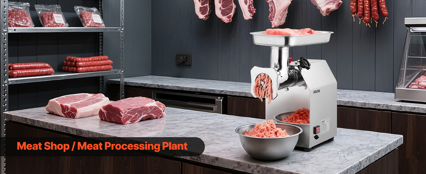 Електрична м'ясоподрібнювач VEVOR, 4.2 кг/хв, 1100 Вт, з лезом та диском, для ресторану, з нержавіючої сталі