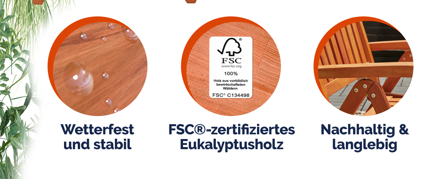 Садовий стілець Casaria® (2 шт) складний з дерева (Евкаліпт FSC®) для саду, балкону, тераси. Регульована спинка (5 положень) 55x70 см, коричневий