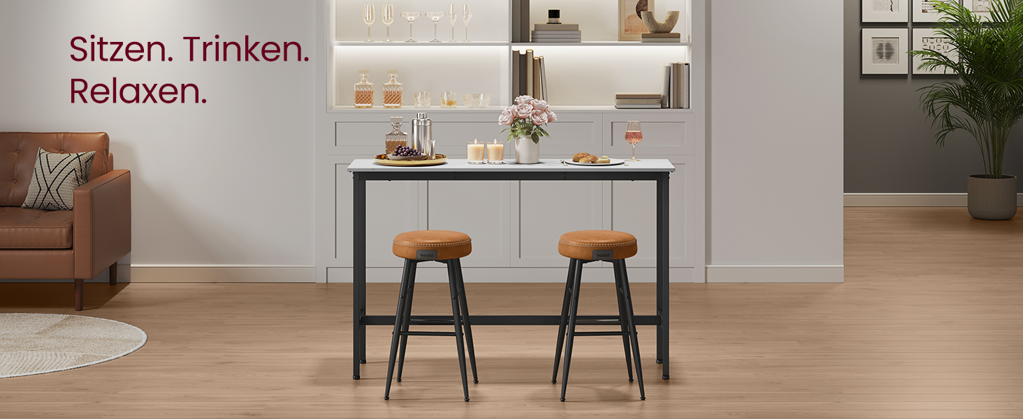 Барний стіл VASAGLE LBT140B73: промисловий дизайн, металевий каркас, 140 см, білий & чорний