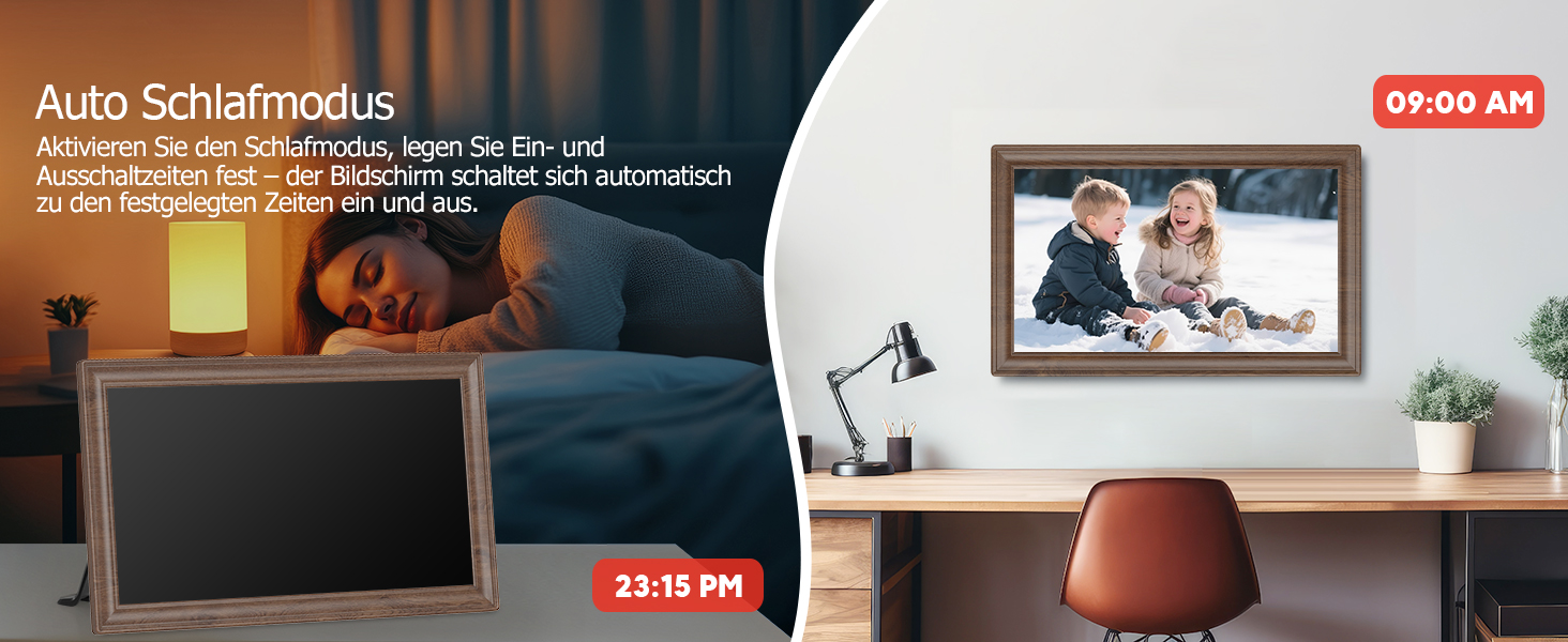 Цифровий фоторамка Frameo 10.1 дюйма з Wi-Fi, сенсорний IPS екран HD 1280*800, 32GB пам'яті, автоповорот, підтримка Frameo App для зручного обміну фото та відео, корпус з дерева (15.6 дюймів)