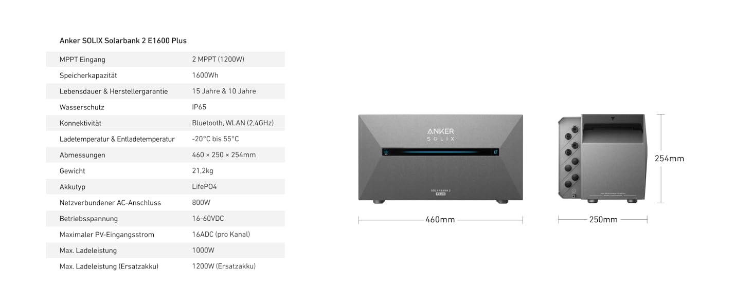 Anker SOLIX Балковий сонячний електростанція з акумулятором (890W | 1600Wh), Solarbank 2 Plus 2 MPPT для до 2 сонячних панелей, 1600Wh акумулятор для балконної сонячної електростанції, 2x 445W Topcon сонячні панелі, кріплення, 9,6kWh (E1600 Plus)