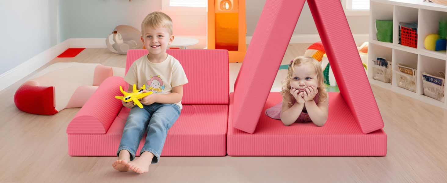 Дитяче ігрове крісло-диван, 15-ти частинний модульний, з сертифікацією Oeko-Tex® 100, з м'якого велюру (рожевий)