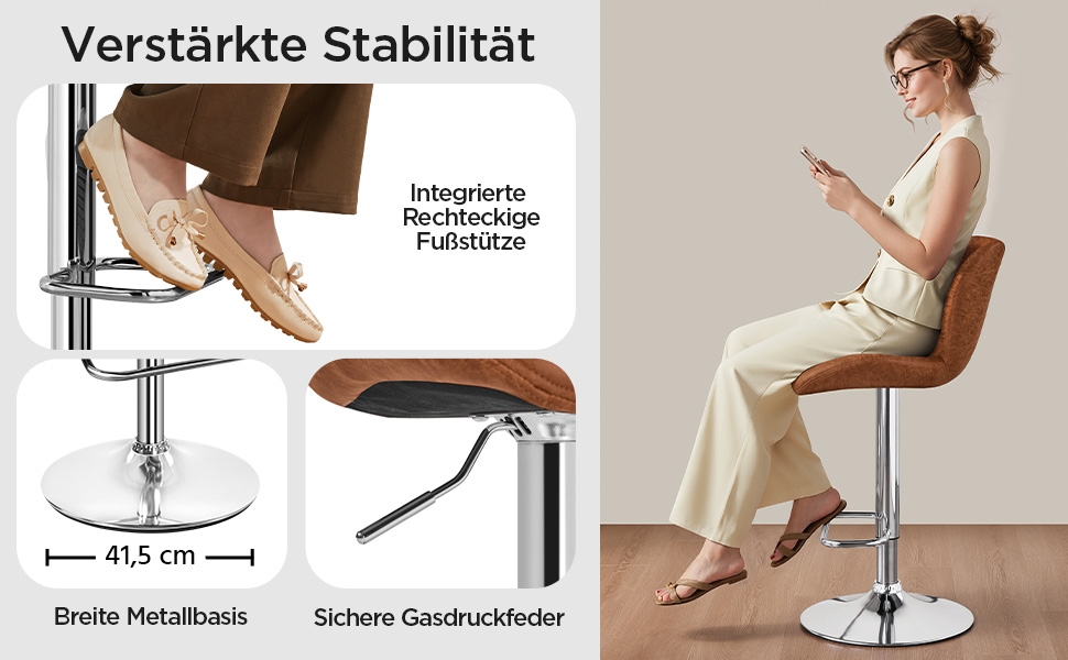 Барні стільці Yaheetech (набір 6 шт.) регульовані по висоті, обертаються на 360°, з підніжкою, PU-шкіра, чорний/ретро-коричневий