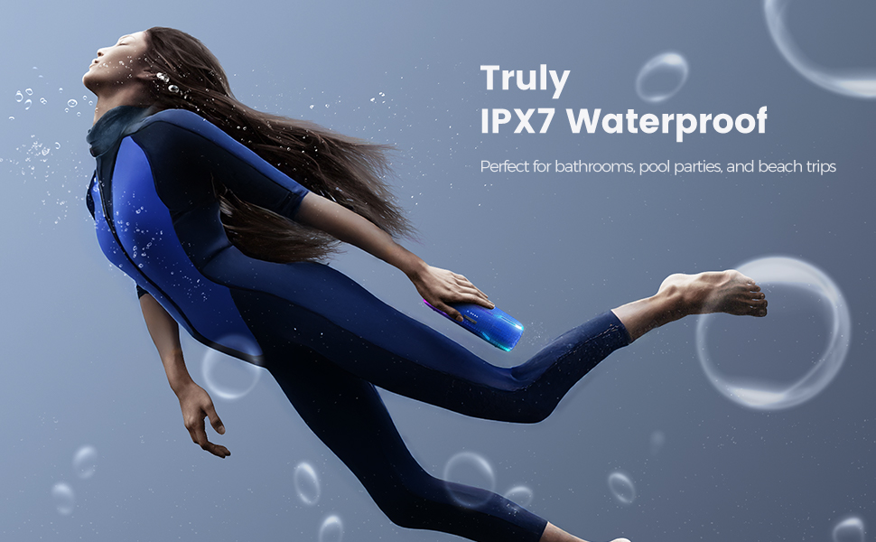 Портативна Bluetooth колонка з підсвічуванням та потужним басом, IPX7, 24 годин роботи, вбудований мікрофон, стерео-паринг, для дому та відпочинку на природі (Блакитна)