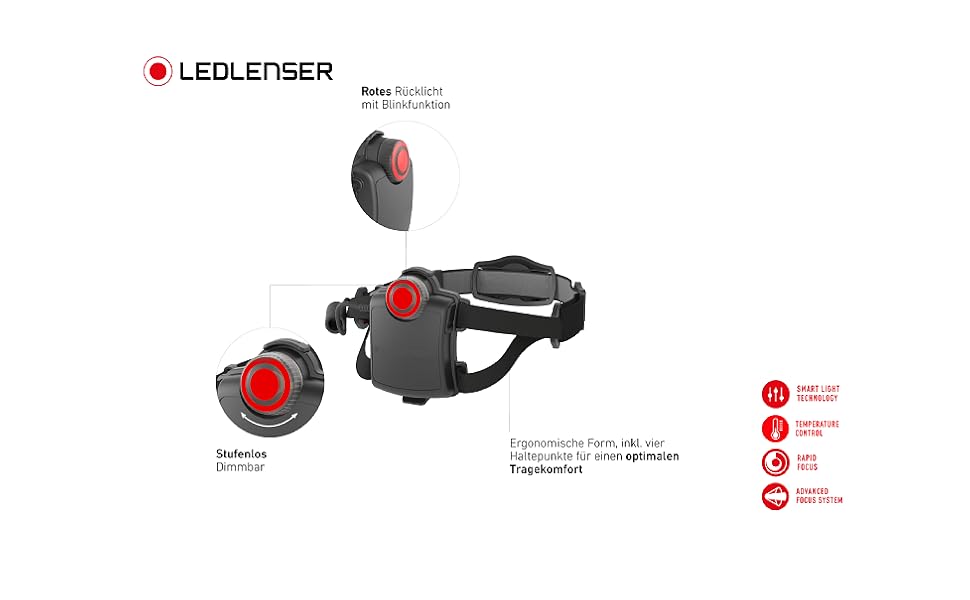 Світлодіодний налобний ліхтар Ledlenser H7 SE, налобний ліхтар по всьому периметру, 300 люмен, відстань променя 160 метрів, час горіння 30 годин, з фокусуванням, із заднім ліхтарем, з батареями та USB-кабелем (H7R SE - 400 лм)