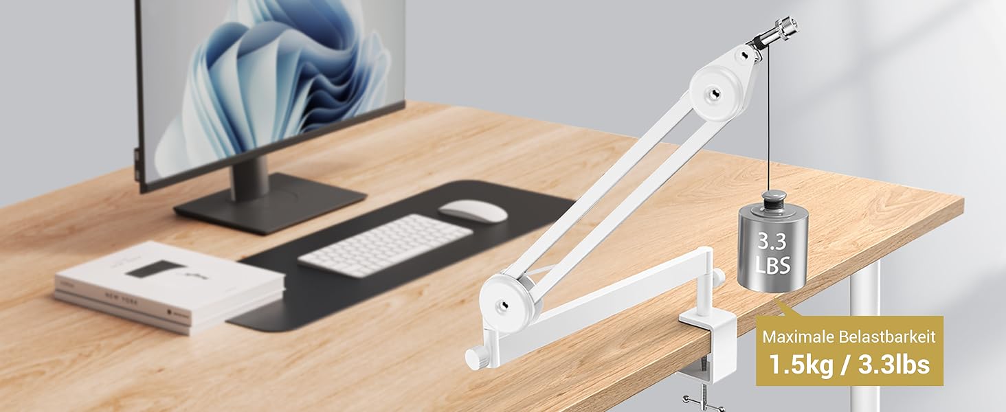 Мікрофонна стійка TONOR T40LP низькопрофільна, біла, з прихованими пружинами, 37+37 см для геймінгу, подкастів, запису звуку