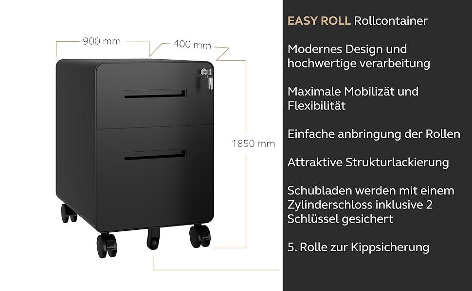 Роликовий контейнер BISLEY EasyRoll з 1 шухлядою та відділенням для документів, чорний. Розміри: 500 x 400 x 500 мм. Для офісу, документів та канцелярії.