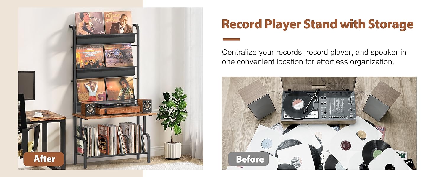 Стійка для програвача вінілу з полицями для зберігання платівок (до 300 альбомів)