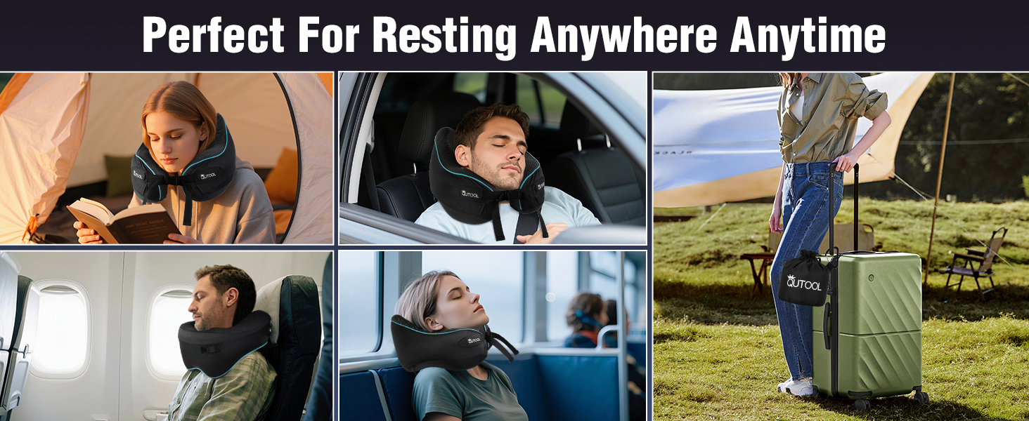 Подушка для шиї у літак з Memory Foam, регульовані ремені, дихаючий чохол, підтримка шиї для подорожей (літак, авто, поїзд). У комплекті: чохол для зберігання з гачком