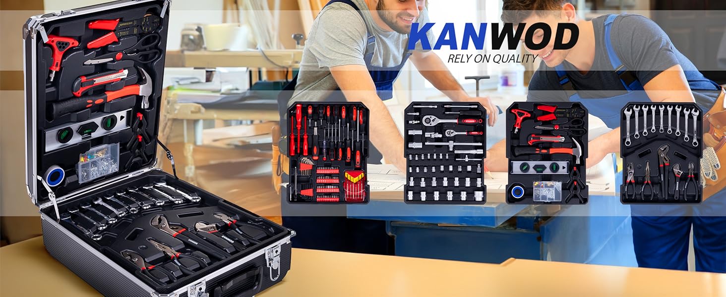 Набір інструментів KANWOD 1500 предметів в алюмінієвому кейсі на колесах - для дому, гаража, автосервісу та хобі
