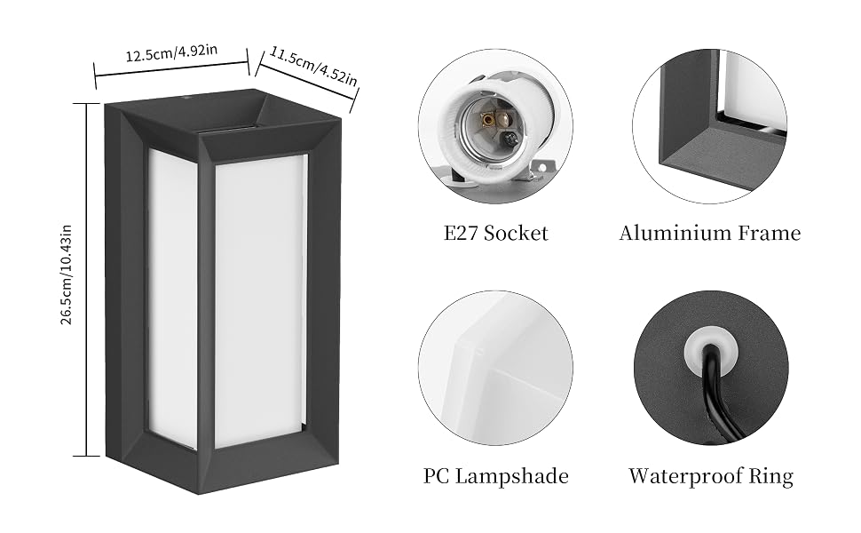 Сучасний настінний світильник Klighten для вулиці та дому, IP65, LED 3000K, чорний, PC + Алюміній, для входу, тераси та коридору