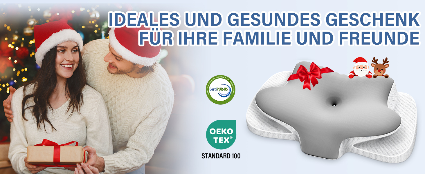 Подушка для шиї з піною Memory Foam, дихаюча, ергономічна, 65x37x10/12 см (срібна)