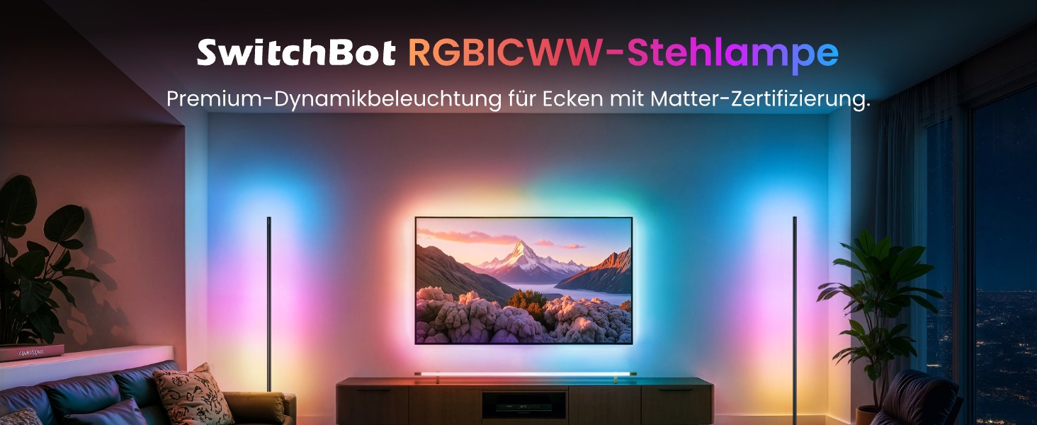 SwitchBot Matter RGBICWW Настільна лампа для вітальні та спальні, димується, з підтримкою Apple Home, Alexa, Google Home, керування через APP, музичні та сценарні режими, чорна LED лампа