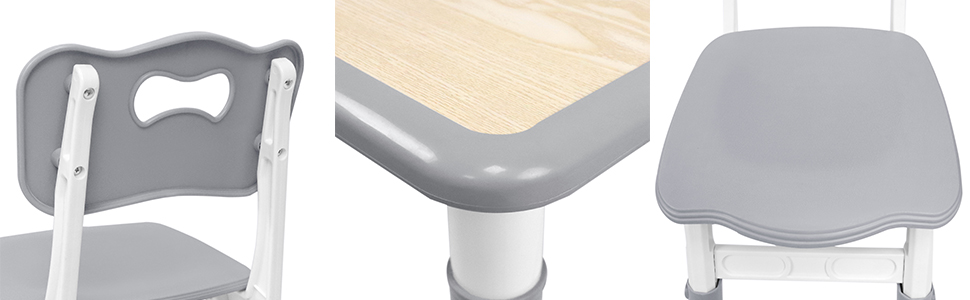 Дитячий стіл з 4 стільцями AufuN, регульована висота, комплект для дитячої кімнати, садка, класу. Легко миється, пластикові меблі (сірий)