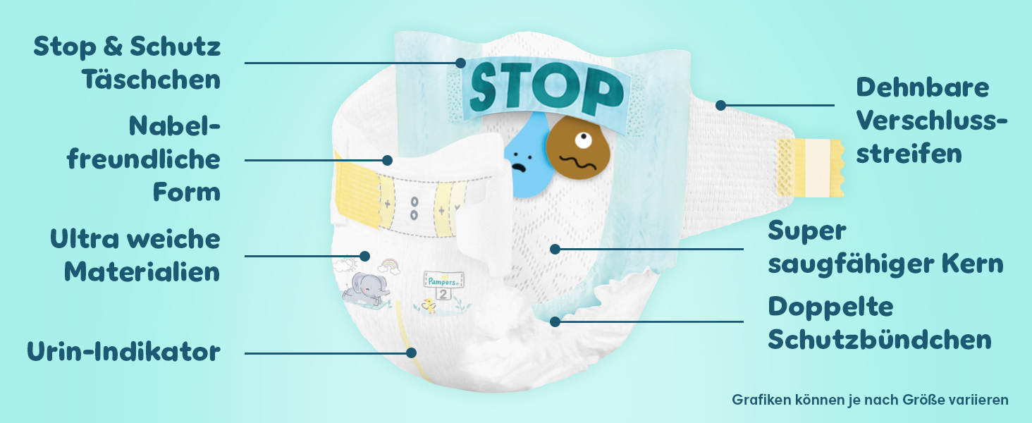 Підгузки Pampers Premium Protection розмір 2 (4-8 кг), захист від протікань, з вологими серветками Aqua Baby (+10 шт)