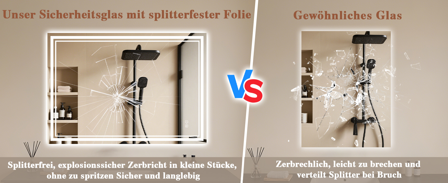 Дзеркало для ванної кімнати з підсвічуванням Badspiegel 50x70см LED, антизапар, сенсорне керування, регулювання яскравості, 3 кольори світла, настінне, горизонтальне/вертикальне