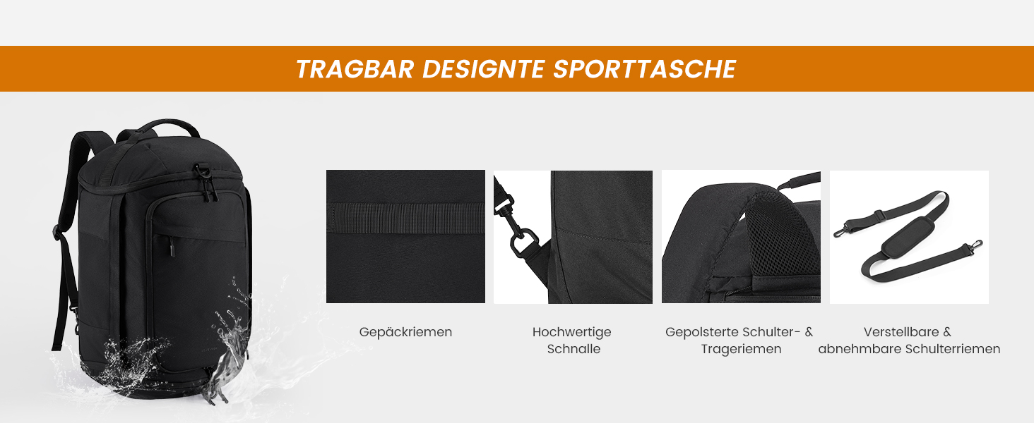 Спортивна сумка LOVEVOOK для жінок та чоловіків, велика сумка для тренувань та подорожей, 45L, з відділенням для взуття та мокрих речей, водонепроникна, з функцією рюкзака, чорна (51x28x32 см)