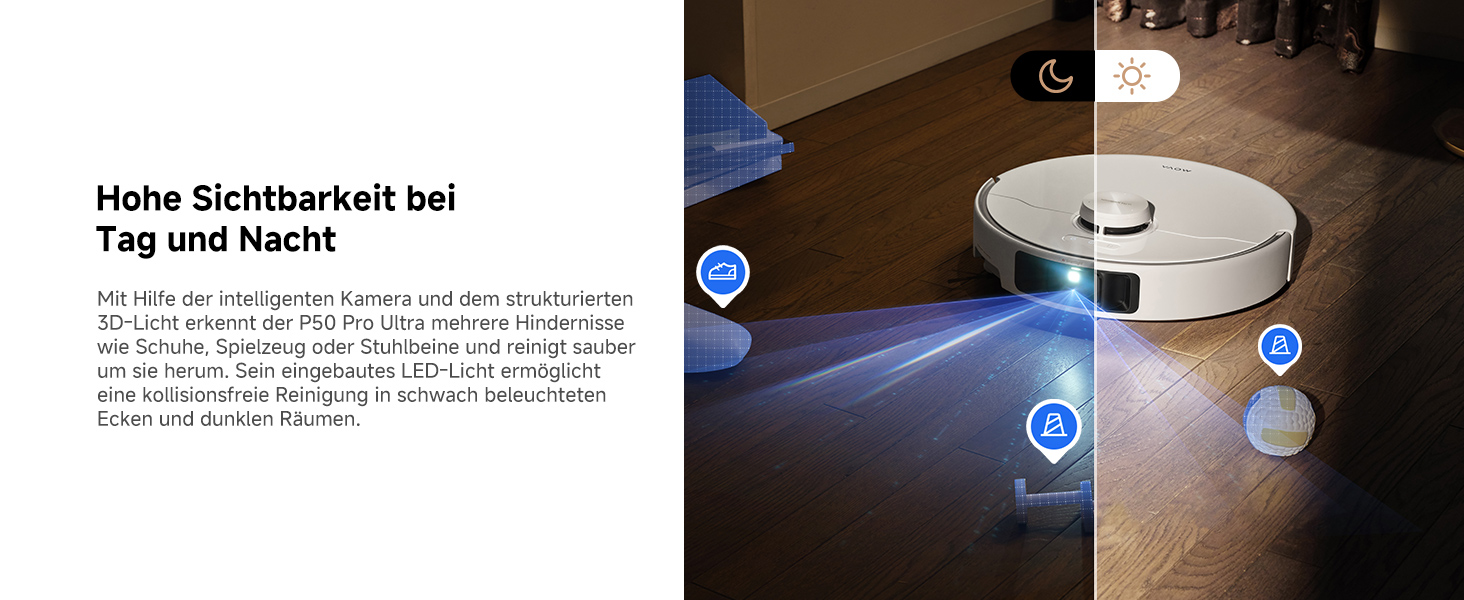 Робот-пилосос Mova P50 Pro Ultra з мокрою прибиранням, 19000 Па, самоочищення гарячою водою, бічні щітки, LDS-навігація, RGB AI, уникнення перешкод, автоматичне спорожнення/поповнення