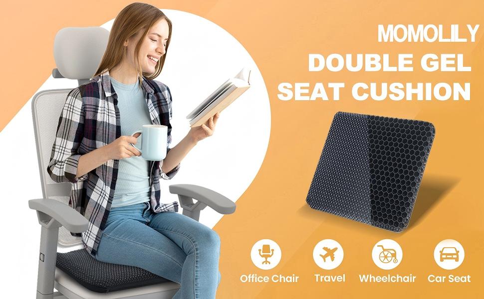 Ортопедична гелева подушка на стілець для офісу та авто, протиковзаюча та дихаюча, чорна (47x44x4 см)