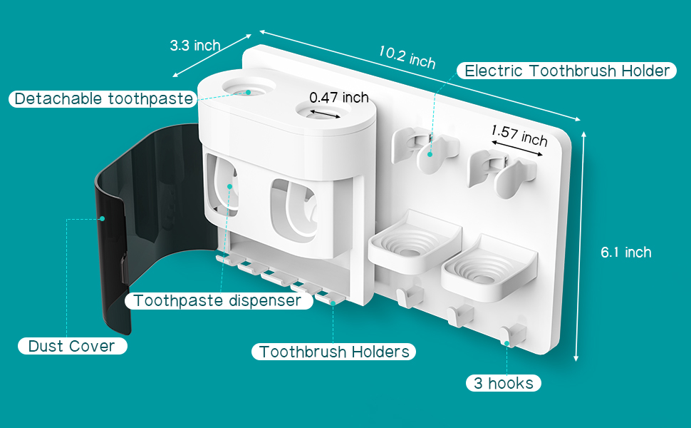 Автоматичний дозатор зубної пасти та тримач для зубних щіток для настінного монтажу з 2 соковижималками та 4 слотами для органайзера