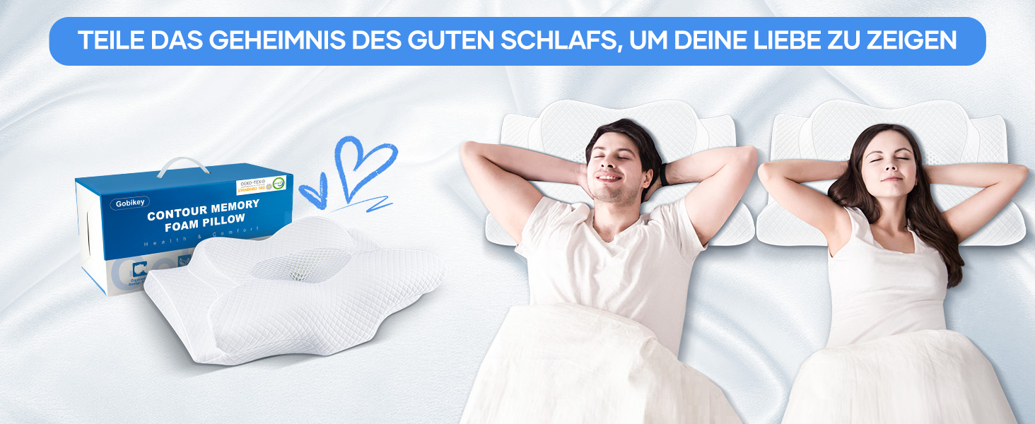 Подушка ортопедична для сну з Memory Foam NackenKissen, 62x39x11/13 см, біла. Для бічних положень, знімний чохол.