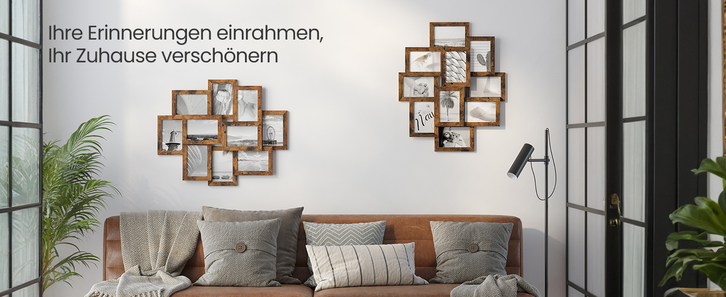 Фоторамка SONGMICS на 10 фото 10x15 см, дерев'яна (MDF), вінтажний коричневий RPF20WT