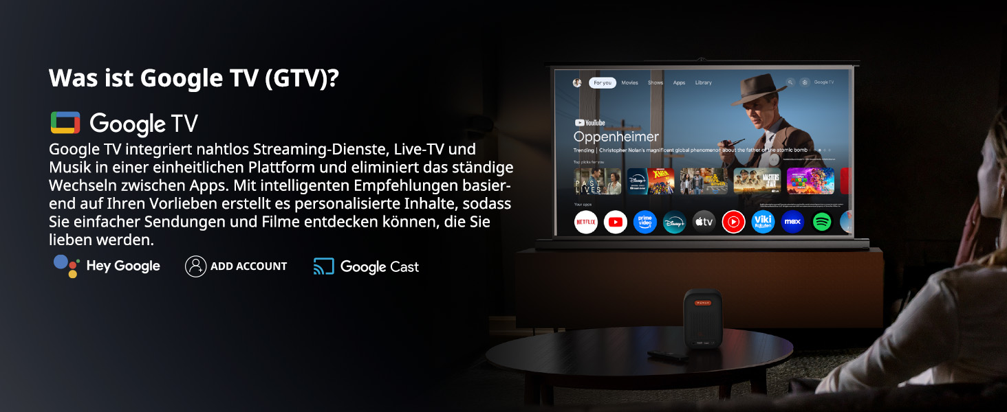WEMAX Mini проєктор: 4K, 1080p, Smart, Dolby Audio, WiFi, Bluetooth. Підтримка Netflix та Google TV для дому та на вулицю