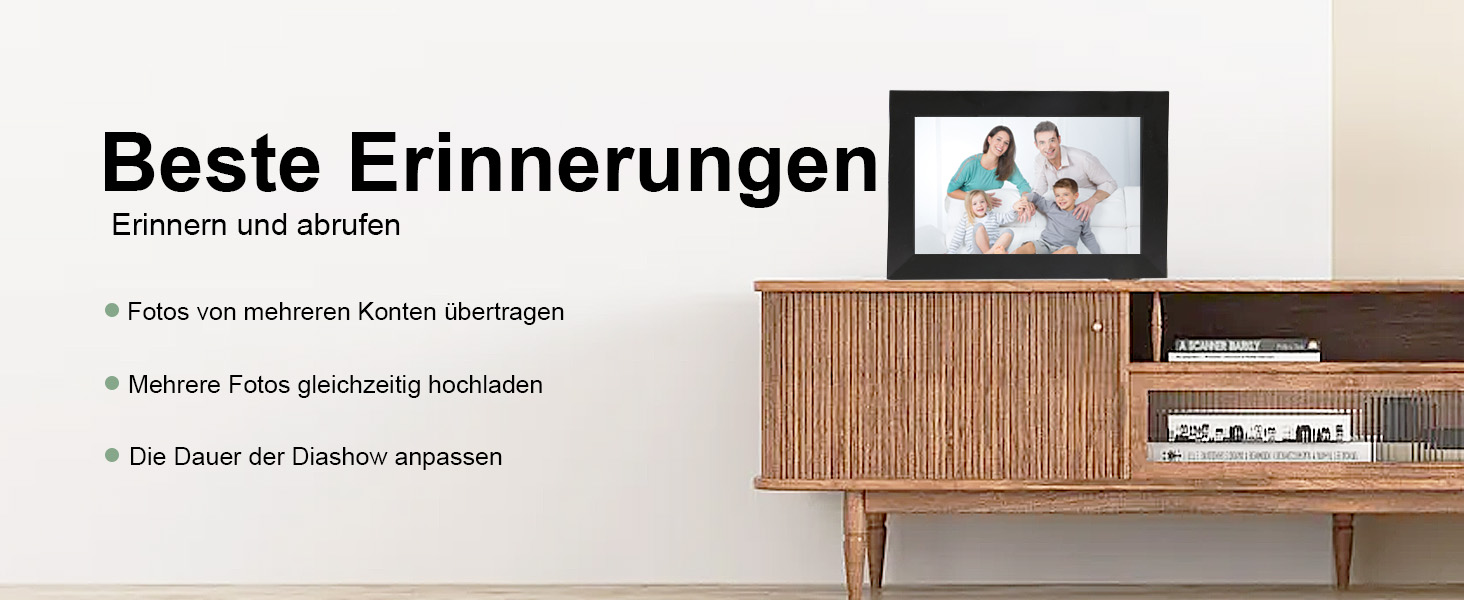 Цифровий фоторамка Veidoo 10.1 дюйма, IPS-сенсорний екран 1280x800, 32GB, для сімейних фото, з Wi-Fi, Frameo App (Чорний)