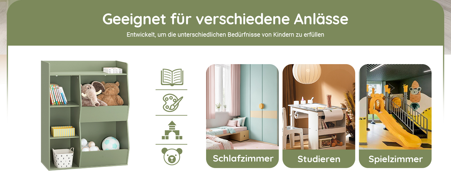 Полиця для книг SoBuy Montessori для дітей, зелена, 80x104x34 см, 5 відділень